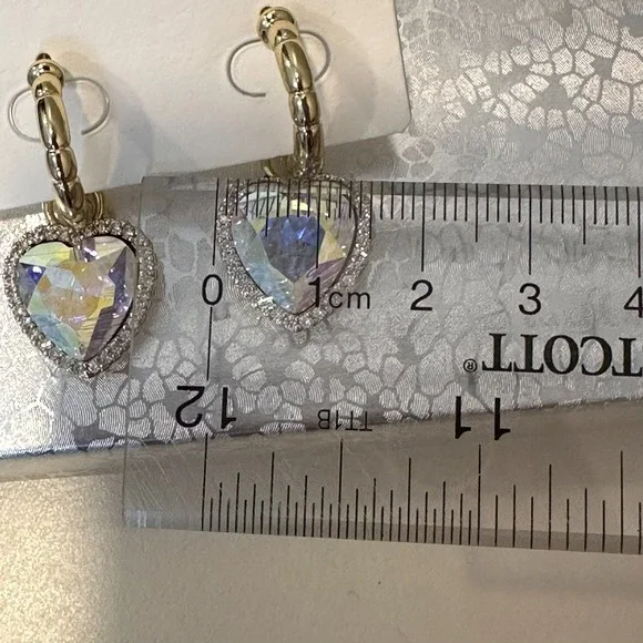 14K Gold Plated Women's Heart Drop Huggie Earrings - Picture 7 of 7